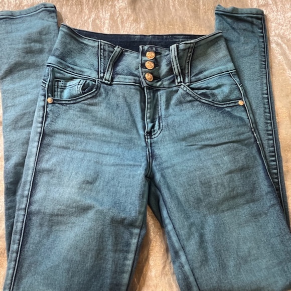 Moda Xpress Teal Butt Lifting Jeans High Waist Size 5 - Picture 2 of 7